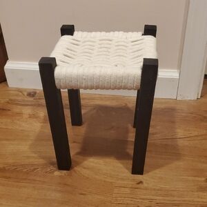 Modern Black and Cream Woven Mini Stool